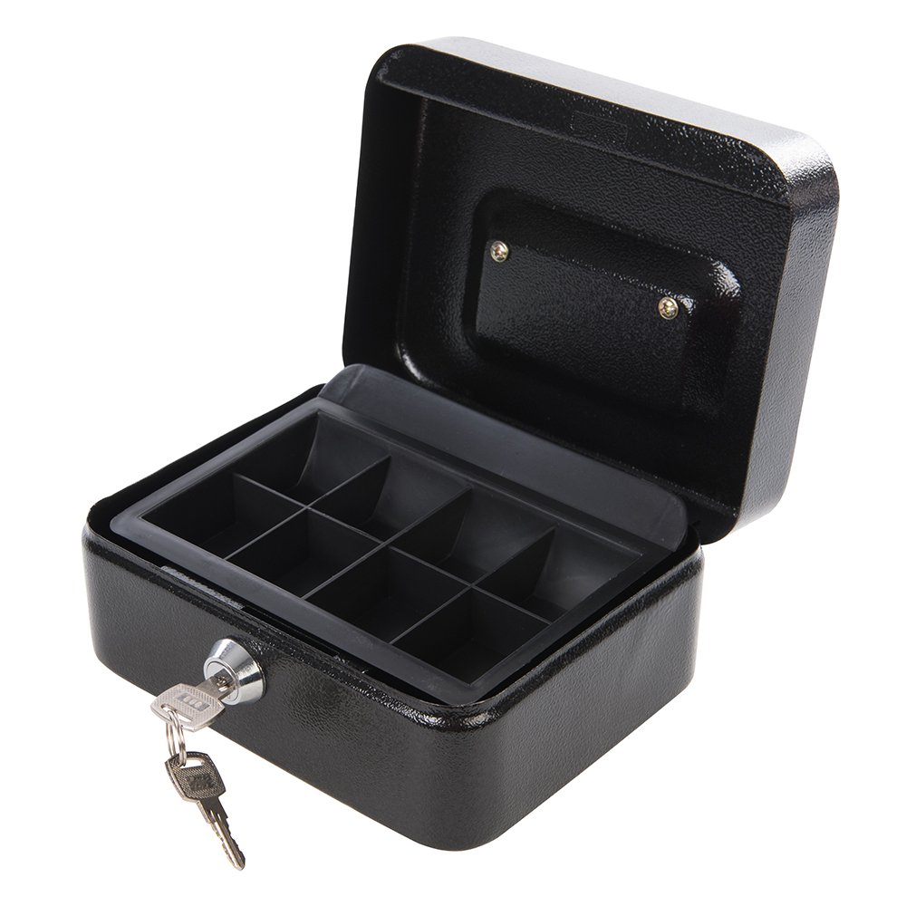 Silverline 795764 Metal Cash and Valuables Box Keyed 165 x 128 x 80 mm , Black
