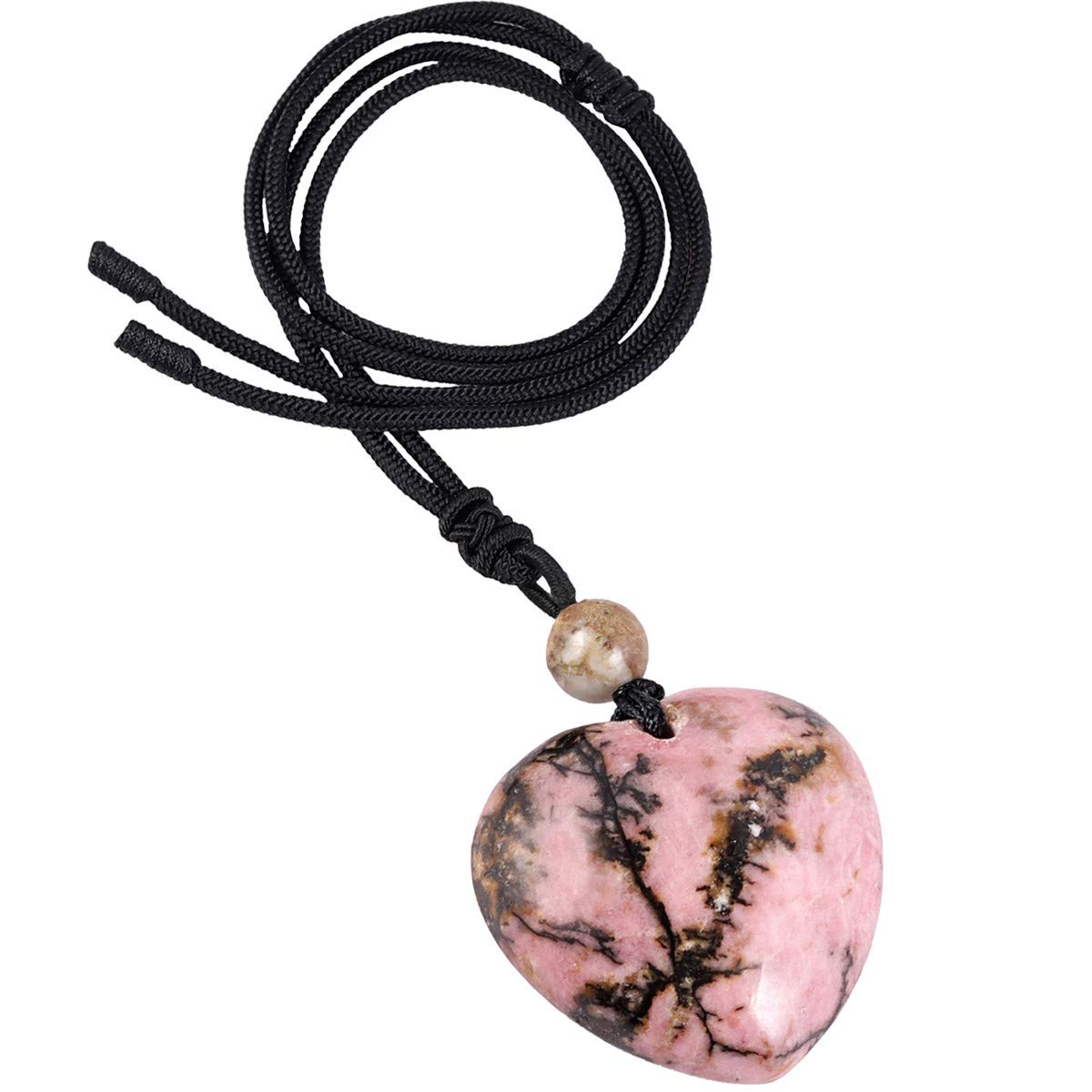 Nupuyai Rhodonite Healing Crystal Heart Pendant Necklace for Women, Lucky Love Stone Pendant with Adjustable Cord, Reiki Yoga Meditation