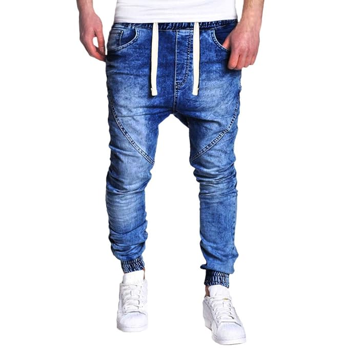 TEBAISE Herren Jeanshosen Jeans Denim Hose Bund und Saum mit Gummizug Lang Bermudas Hosen FüR MäNner Cargo Hose Stretch