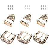 BENECREAT 3 Sets Antique Gold Belt Buckle Set, 1.5inch Wide Western Cowboy Buckle Alloy Belt Buckle Replacement for Interchangeable Buckles