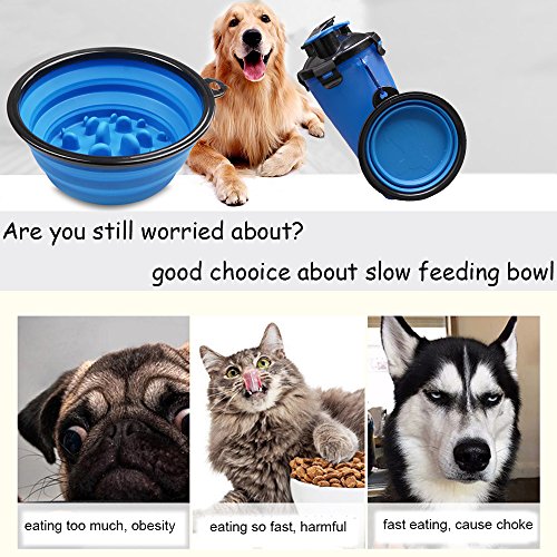 Collapsible Dog Bowl - Cat Dog Water Bottle For Walking Food Containers With 2 Pcs Water Bowls - Large Dog Bowl Travel Water Dispenser - 2 in 1 Portable Pet Drinking Cup With Slow Feeder Bowl