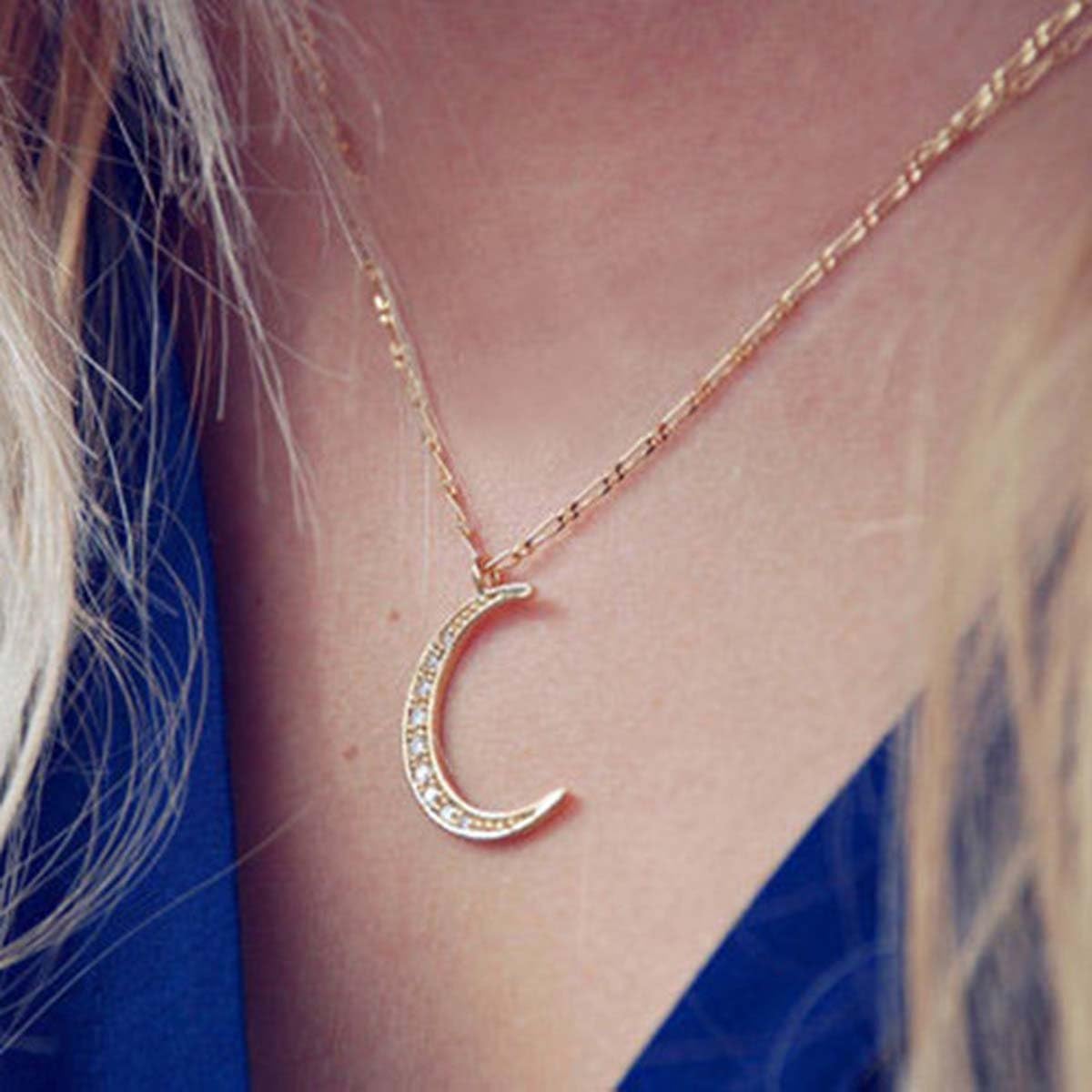 Yfe Crescent Necklace Jewelry Gold Moon Necklaces for Women and Girls Minimal Necklace Choker (Gold)