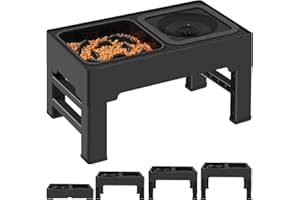 ikuso 2-in-1 Elevated Slow Feeder Dog Bowls, 4 Height Adjustable Raised Dog Bowls Stand with No Spill Water Bowl, Non-Skid Pet Food Feeding Set for Small, Medium, Large Dogs Cats