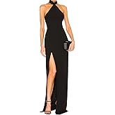 LuFeng Women's Halter Sleeveless Side High Slit Backless Maxi Dress Elegant Cocktail Party Long Dress Evening Gown