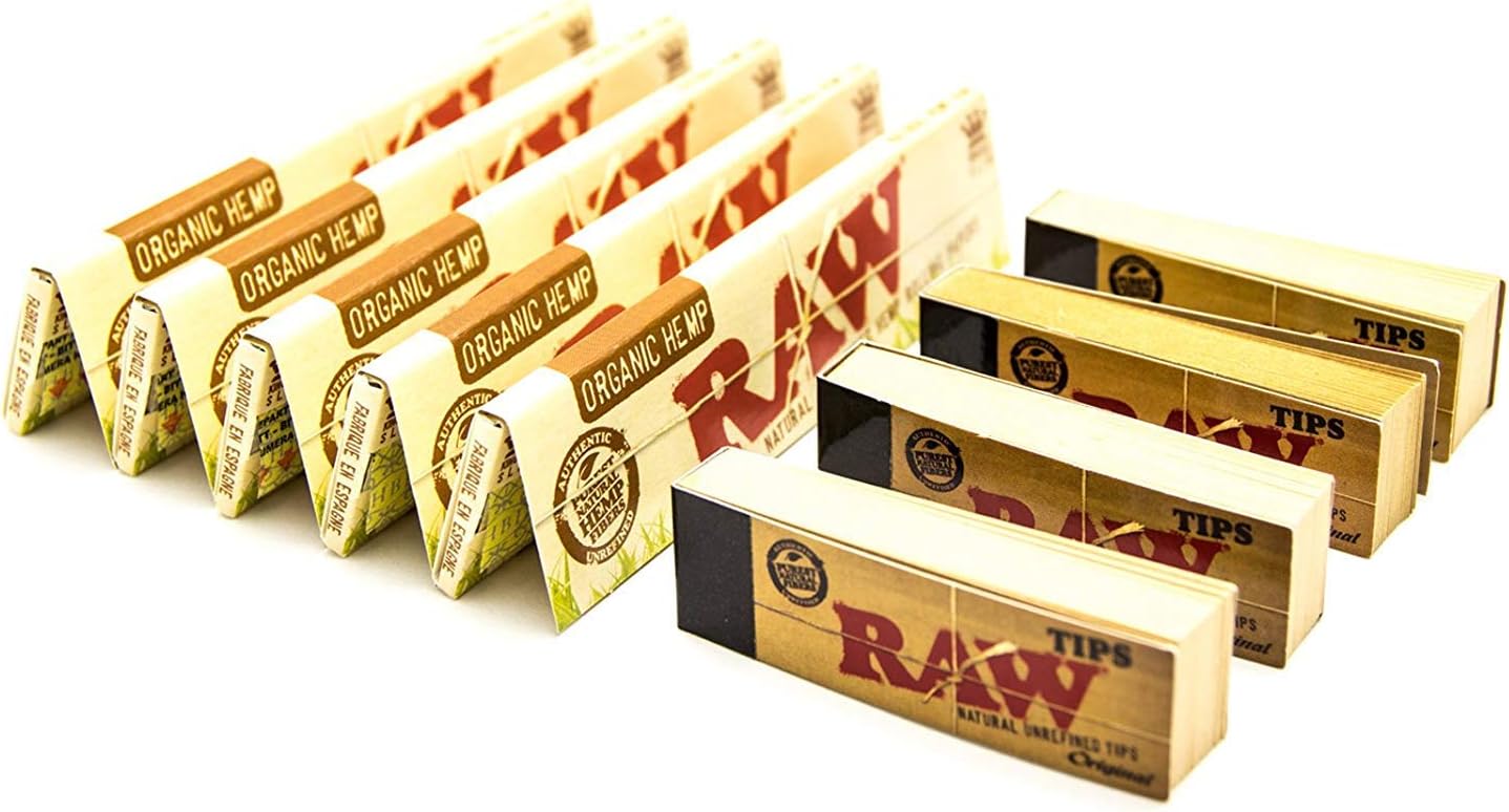 2X [5 Packs] RAW Organic Hemp King Size Rolling Papers with [4 Booklets] of Raw Rolling Tips