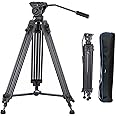 Heavy Duty Tripod 72'' Professional Video Tripod Aluminium Twin Tube Camera Tripod Stand Max Loading 17.5 LB with 360° Degree Fluid Drag Head, QR Plate Compatible with DSLR Camcorder Cameras YUSEN
