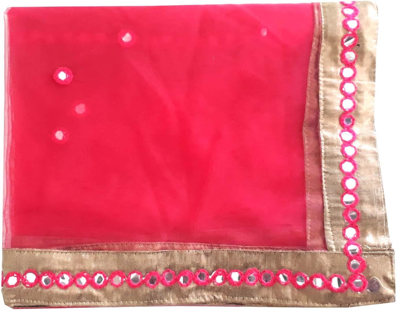 Dupatta Bazar Net Dupatta Party Wear Scarf,Swal,Chunni Lastest Wedding Women,Tassels Scarves Carrot Pink Mirror Work