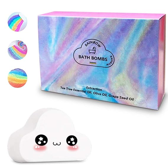 Rainbow Bath Bombs Gift Set, Handmade Spa Bath Bombs with