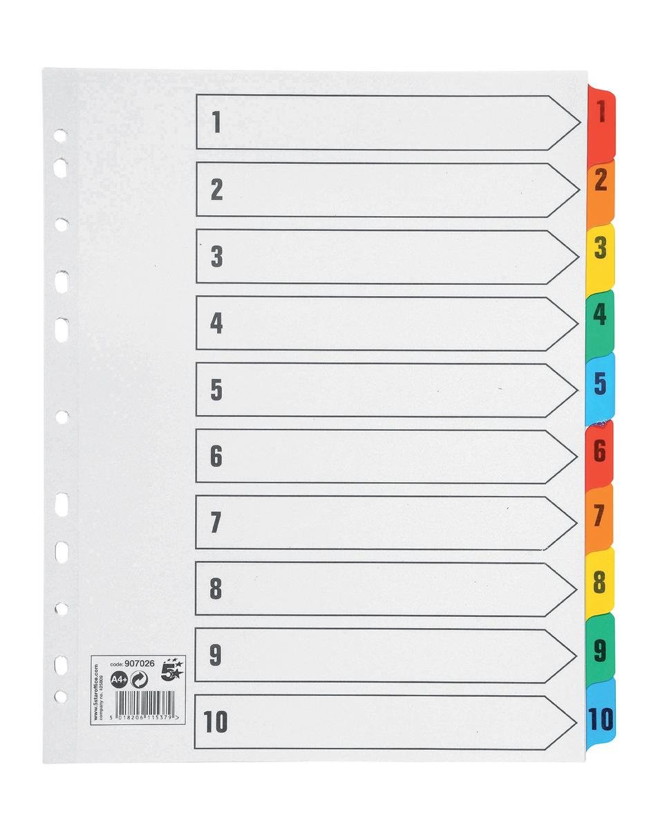 5 Star Maxi Index Extra-wide 230 micron Card with Coloured Mylar Tabs 1-10 A4 White