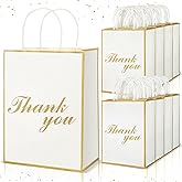 Tenceur 50 Pcs Thank You Gift Bags with Handles, Wedding Party Gift Bags Bulk Thank You Paper Bags for Business, Shopping, Wedding, Baby Shower, Party Favors, 8.27 x 4.33 x 10.63 Inches (White)