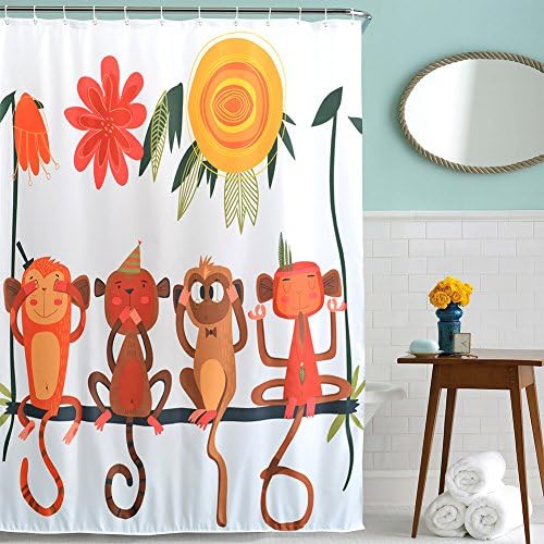 Shower Curtain by WeCan, Water Repellent, Mildew Resistant, Colorful Tree Digital Printing Polyester Fabric Tub Shower Curtain (Monkeys in Swing)
