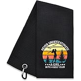 Hafhue Never Underestimate A Girl with A Golf Club Embroidered Golf Towel, Women's Golf Accessory, Birthday Gifts for Women Golfer Fan, Absorbent Microfiber Towel for Bags, Funny Golfs Gifts for Wife