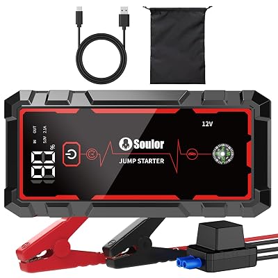5000A Jump Starter Car Battery Jumper Starter Portable with Jumper Cable, Quick Charge Power Bank, 3 Modes Flashlight, Compass