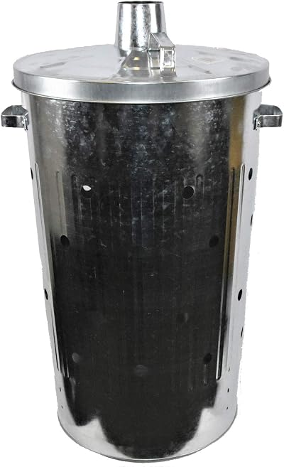 Srendi Extra Large 110L Galvanised Garden Incinerator with Chimney Lid