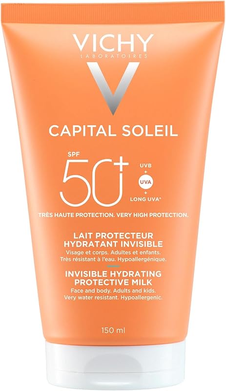 Capital Soleil Leche protectora solar hidratante invisible SPF50+, protección contra los rayos UVA+ UVB y UVA largos, 150 ml