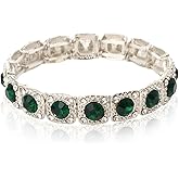 Mycitta Crystal Bracelet for Women Bridal Square Rhinestone Stretch Bangle for Wedding Bride Bridemaids Party Prom Gift