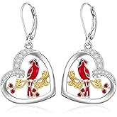 Red Cardinal Earrings for Women Sterling Silver Bird Cardinal Appear When Angels Are Near Dangle Earrings Leverback Heart Cardinal Jewelry