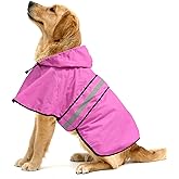 Ezierfy Reflective Dog Rain Coat - Waterproof Adjustable Pet Rain Jacket, Lightweight Dog Hooded Poncho Raincoat for Small to X- Large Dogs and Puppies (Pink, Large)