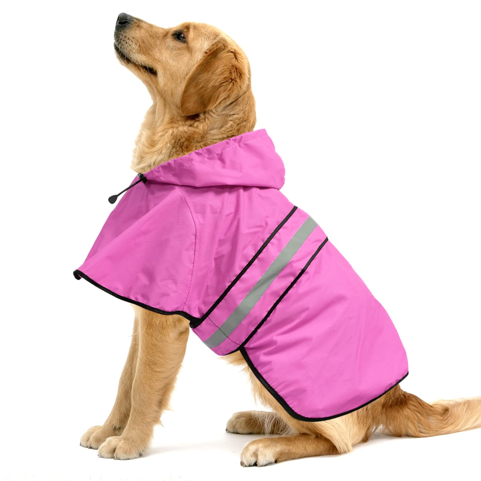 Photo 1 of Ezierfy Reflective Dog Rain Coat - Waterproof Adjustable Pet Rain Jacket, Lightweight Dog Hooded Poncho Raincoat for Small to X- Large Dogs and Puppies (Pink, Large)
