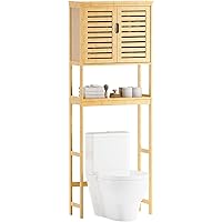 SMIBUY Bathroom Over The Toilet Storage Cabinet, 2 Door Bamboo Cabinet Organizer, Freestanding Space Saver Toilet Rack with A