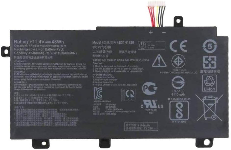 7XINbox B31N1726 11.4V 48Wh 4240mAh Laptop Battery Replacement for ASUS FX80 FX80GM FX80GE FX80GD FX86 FX86FM FX86FE TUF FX504 FX504GM FX505 FX504GD FX504GE FX505 3ICP7/60/80 0B200-02910000