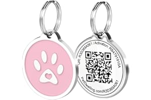 Pet Dwelling QR Pet Tag – Easy Scan Instant Location Alerts, Online Pet Profile with AI Feature for Dogs & Cats (Pink Paw)