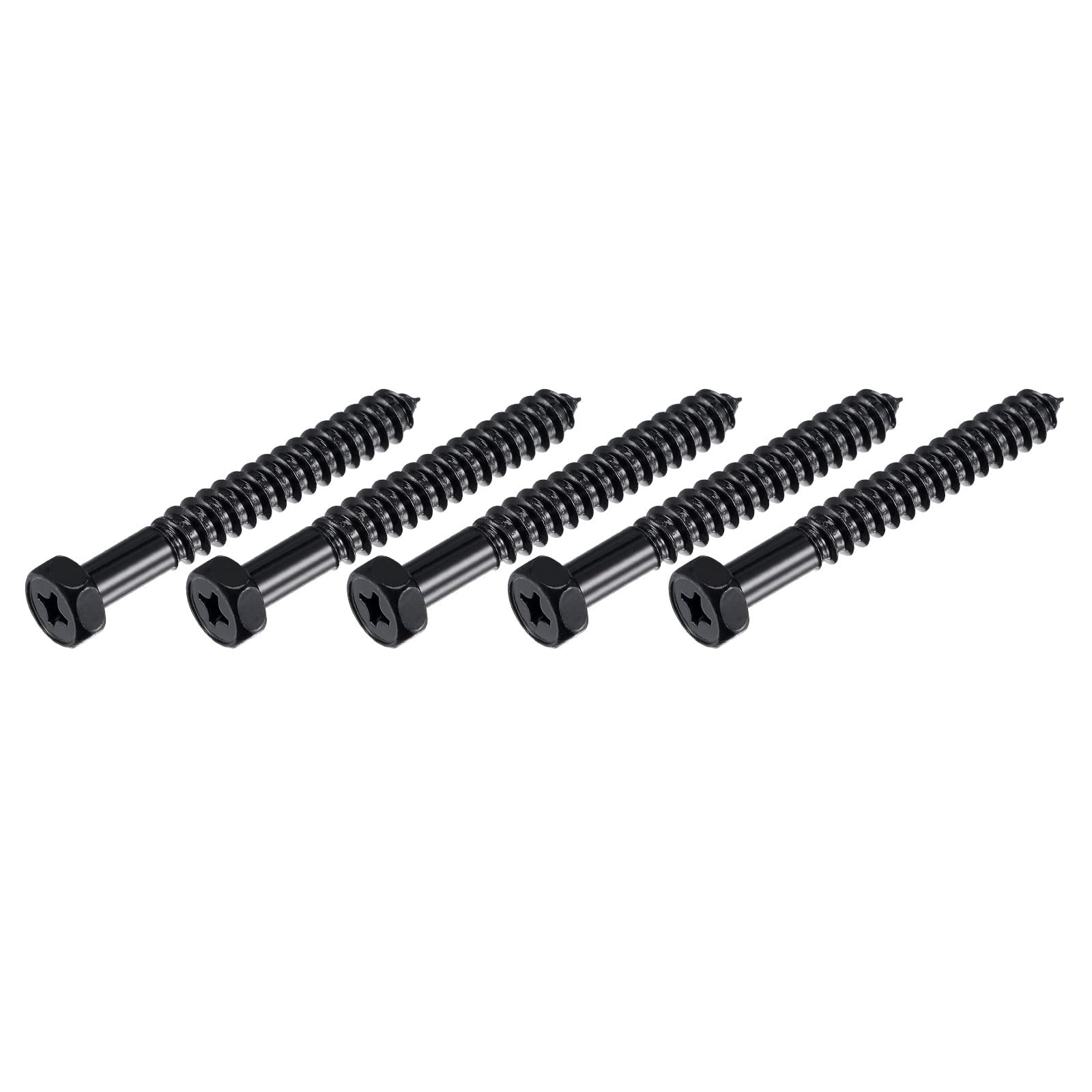 METALLIXITY Hex Lag Screws (5/16" x 2-1/2") 5Pcs, Carbon Steel Phillips Self-Tapping Wood Bolts - for Household Applications