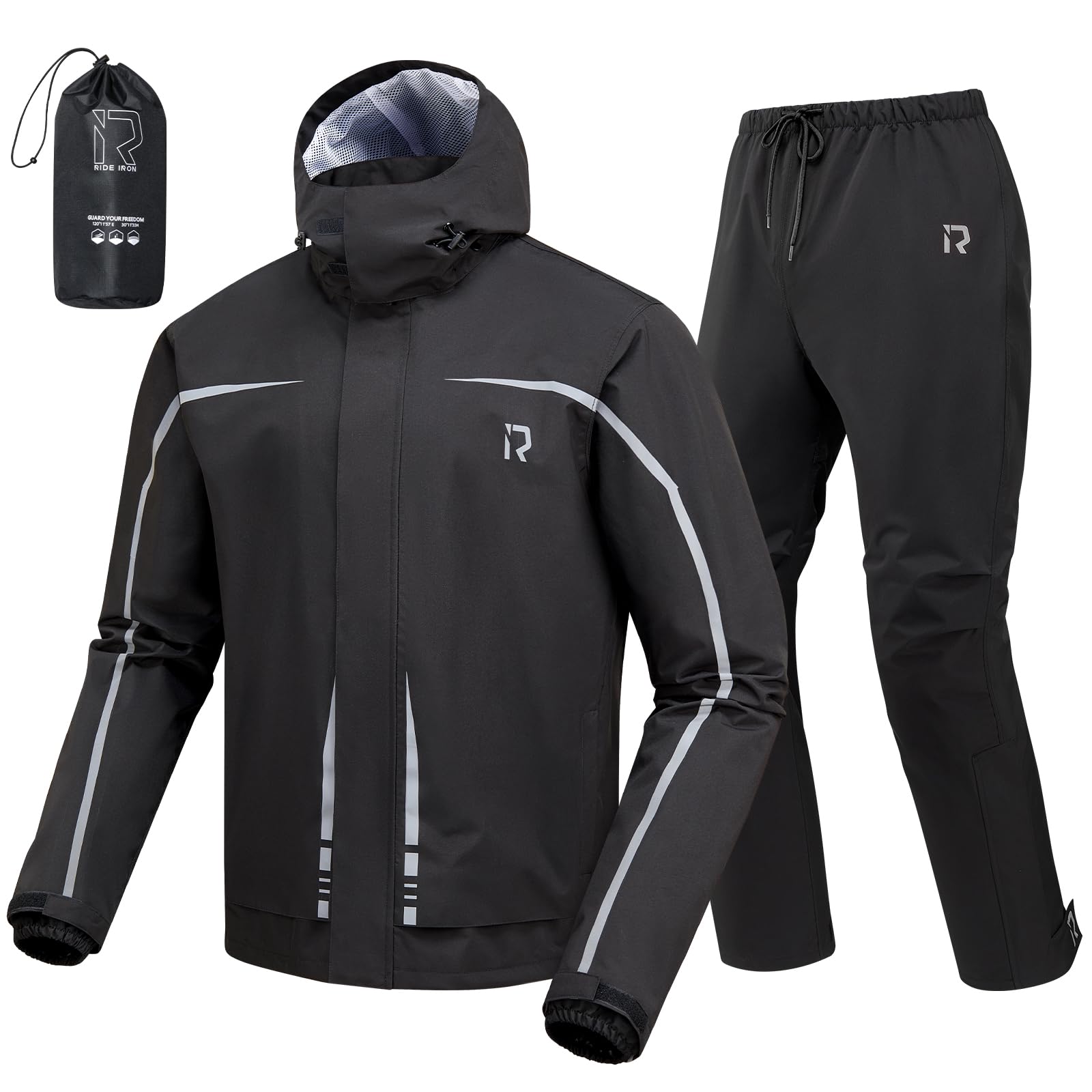 Photo 1 of RIDEIRON Rain Suit, Rain Gear for Men & Women Waterproof Jacket and Pants Breathable Reflective Raincoat for Motorcycle, Fishing, Golf, Hunting, Camping M