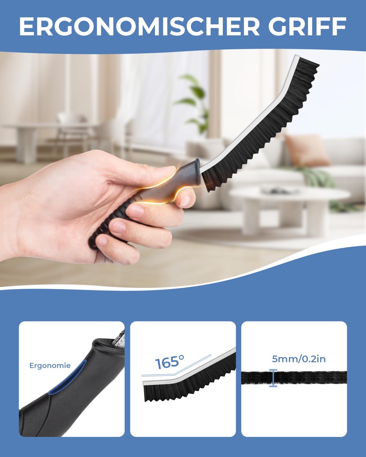 Cleangor Fugenbürste mit Zahnborsten, Hartborsten Ecken Reinigungsbürste, Crevice Cleaning Brush für Bad Fliesen Dusche Küche Toilette | Schmales Design für Ritzen & Fuge (3, SCHWARZ) 6