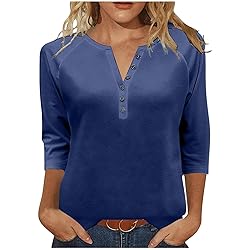 3/4 Length Sleeve Womens Tops Dressy Trendy Button