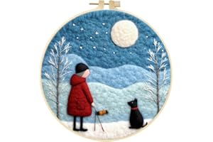 Wool Felt Painting Needle Felting Kit, Winter Village House Felt Painting Kit for Beginner DIY Craft Project Home Decoration