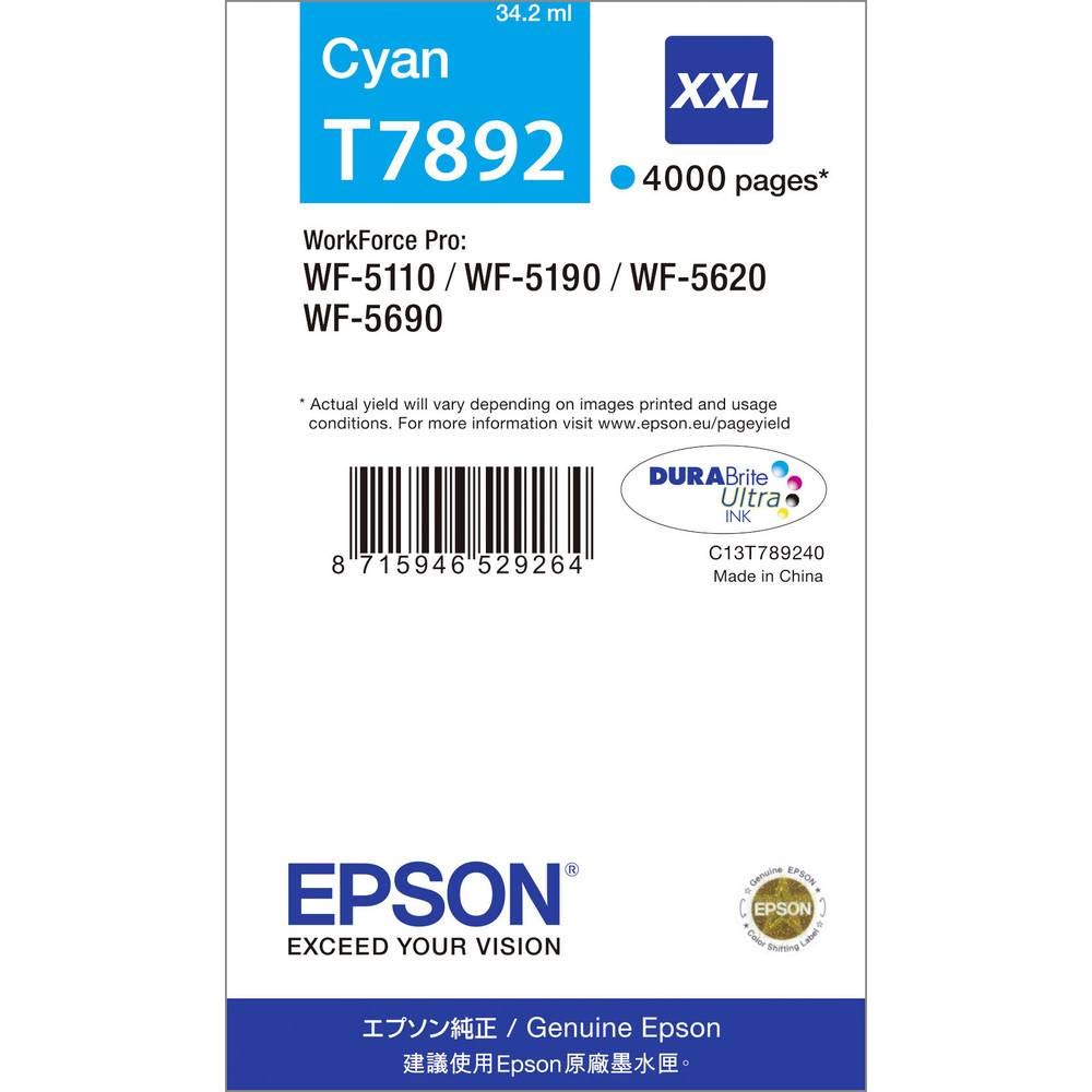 Epson T7892 Cyan Genuine, XXL High Yield Ink Cartridge DuraBrite Ultra