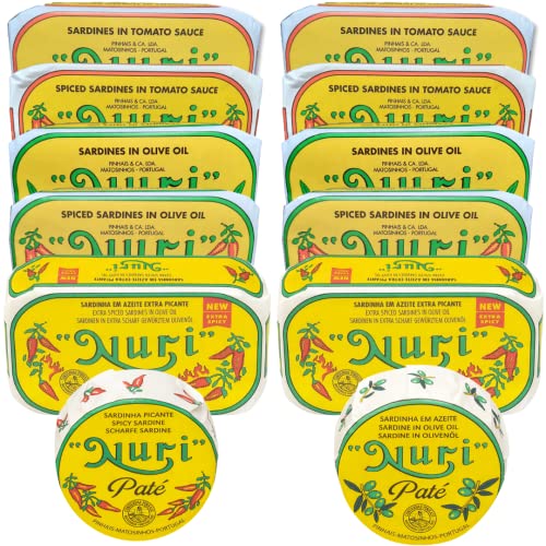 NURI Portuguese Sardines Collection 12 Pack Variety Including Pate By