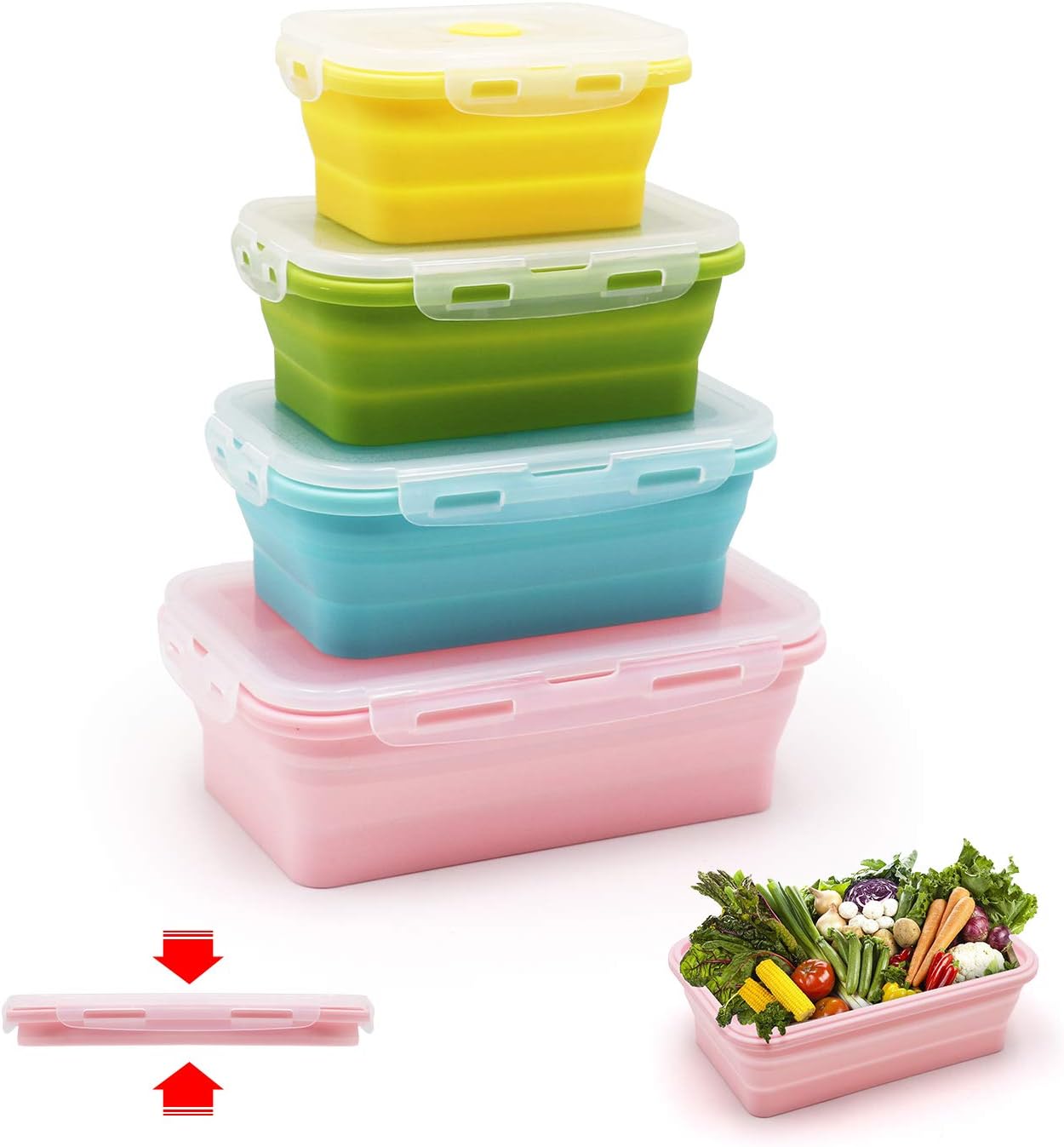 Qimh 4 Colors 4 Pack Collapsible Food Storage Containers,Silicone