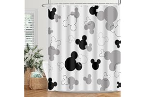 BIYSUC Mouse Head Shower Curtain Black and White Children Cartoons Kids Bath Curtain Cute Animal Grey Bathroom Home Decor Waterproof Polyester Fabric 60Wx72L Inch with 12 Pack Hooks