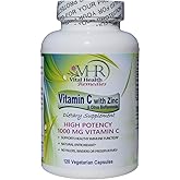 Vital Health Remedies VHR Vitamin C 1,000 MG with ZINC & Citrus BIOFLAVONOIDS Preservative-Free High Potency Antioxidant Formula for Healthy Immune Support!(120)