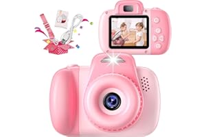 Kids Camera, HAONIU 48MP Digital Dual Camera Kids Toys for Boys/Girls 3-12 Years Old, Kid Selfie Camera with 2.0 Inch IPS Screen, 32GB SD Card, 1080P HD Video Cameras for Toddler Birthday Gifts (Pink)