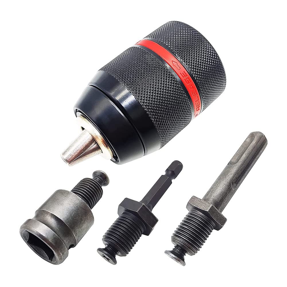 Hopbucan 1.5-13Mm Keyless Drill Chuck 1/2Inch-20UNF with SDS-Plus 1/4Inch Hex 1/2Inch Socket Square Wrench Adapter