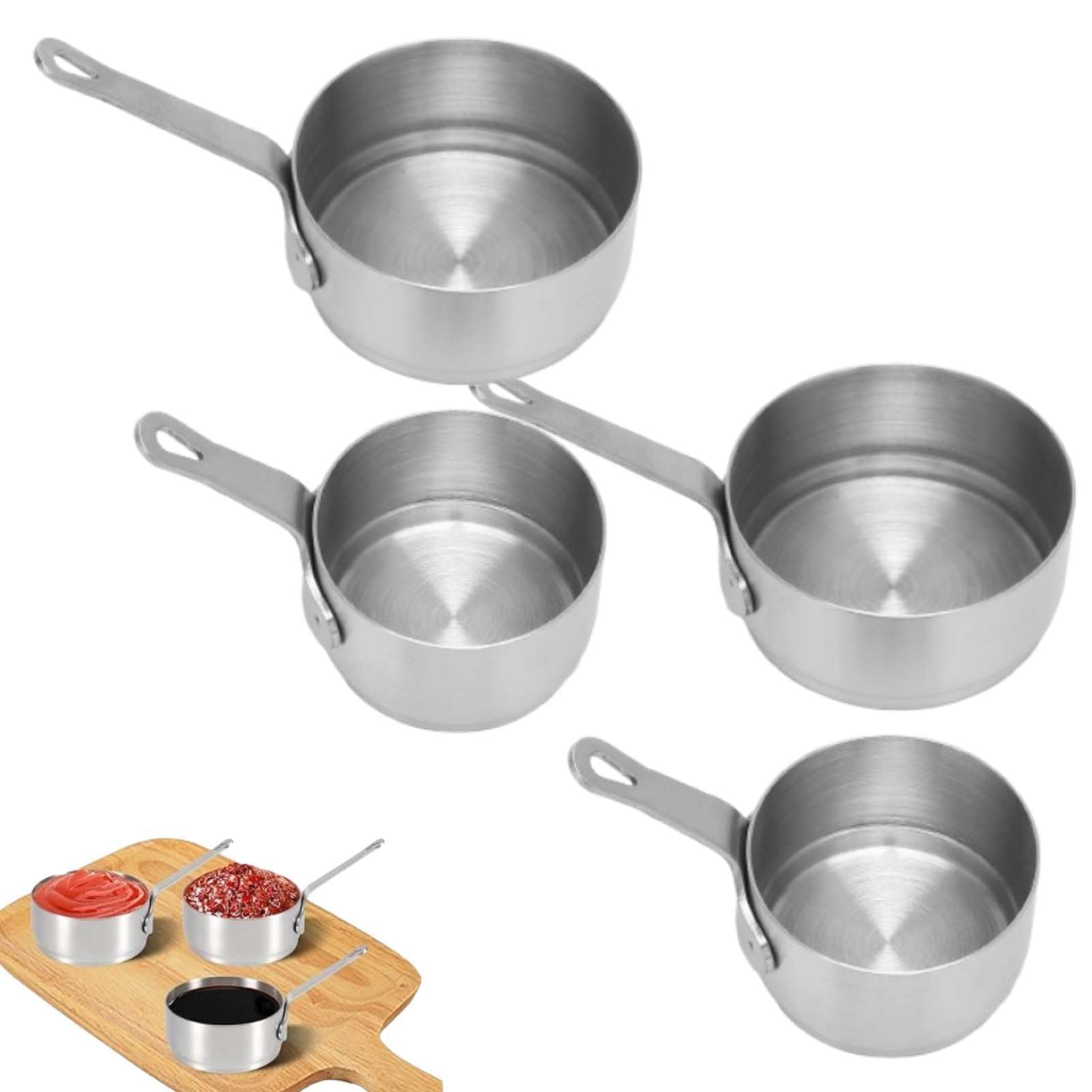4 PCS Mini Stainless Steel Condiment Sauce Cups, Mini Saucepan Sauce Pot with Handle Condiment Juice Sauce Container Butter Melting Pot for Banquet Outdoor Picnic