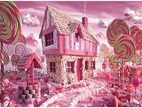 Fengtuo DIY Oil Painting Paint by Number Kit Canvas Painting Hand Colouring Decorative Picture- Pink Candy House 16"X 20" - Frameless