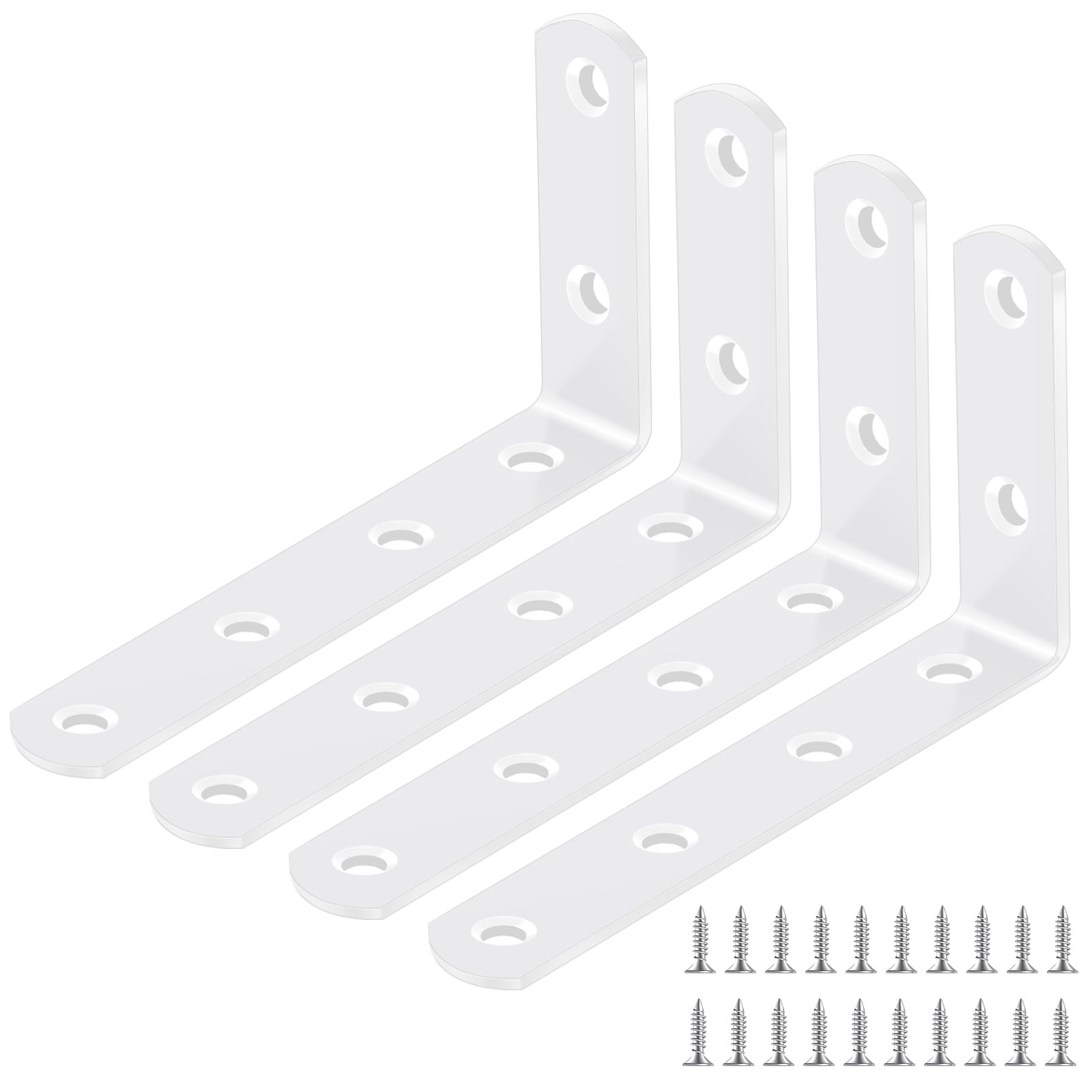 Yeepeo 4 Pcs Shelf Brackets 125 × 75mm, White L Shape Wall Shelf Brackets Carbon Steel Wall Shelf Support Brackets Heavy Duty Right Angle Bracket with 24 Screws for Wall Brackets Shelf Support
