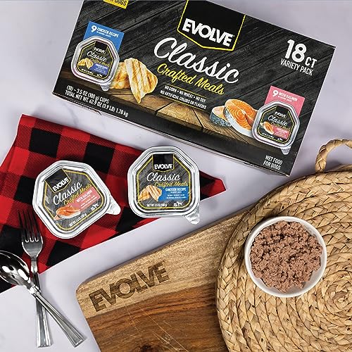 EVOLVE CLASSIC CRAFTED MEALS VARIETY PACK CHICKEN RECIPE & WITH SALMON WET DOG FOOD | 3.5 OZ – 18 PACK