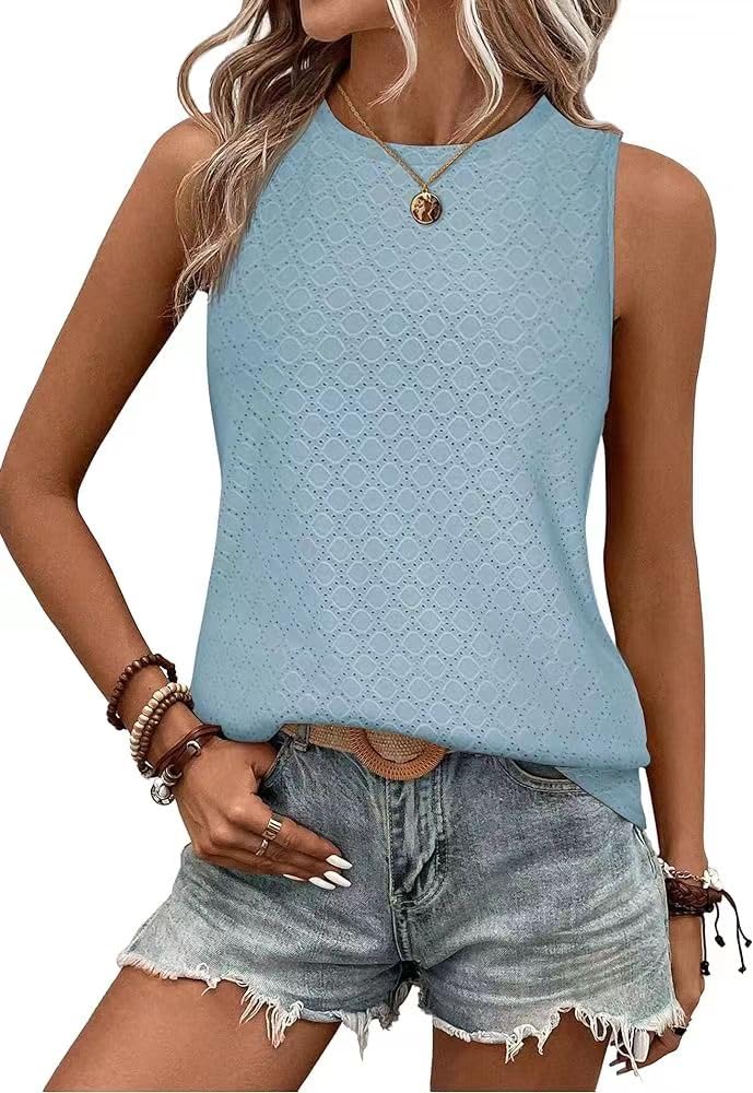 Women's Summer Solid Casual Sleeveless 2025 Blouses V-Neck Loose Fit Spring Fashion Cute Tank Tops Cap Sleeve Basic Blue