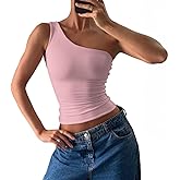 CUHUDA Women's Sexy One Shoulder Crop Tops Sleeveless Cropped Tank Tops Ruched Shirts