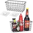 Hanging Kitchen Baskets Adhesive Sturdy Wire Storage Baskets with Kitchen Food Pantry Bathroom Shelf Storage No Drilling Wall