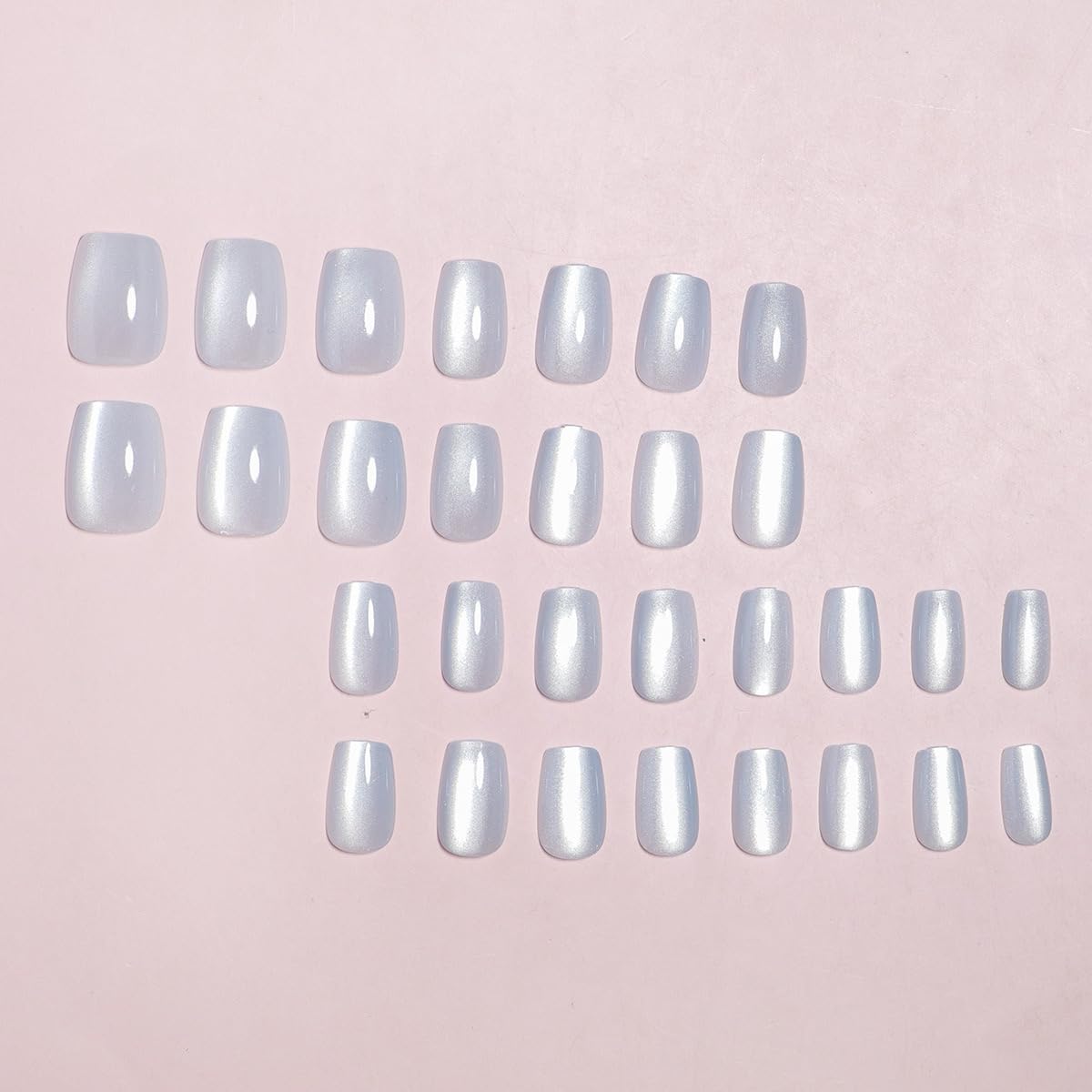 White Cat Eye Press on Nails Short Fake Nails Glossy Acrylic Nails Shiny Square False Nails Full Cover Glue on Nails Stick on Nails for Squoval Manicure 24Pcs - Image 4