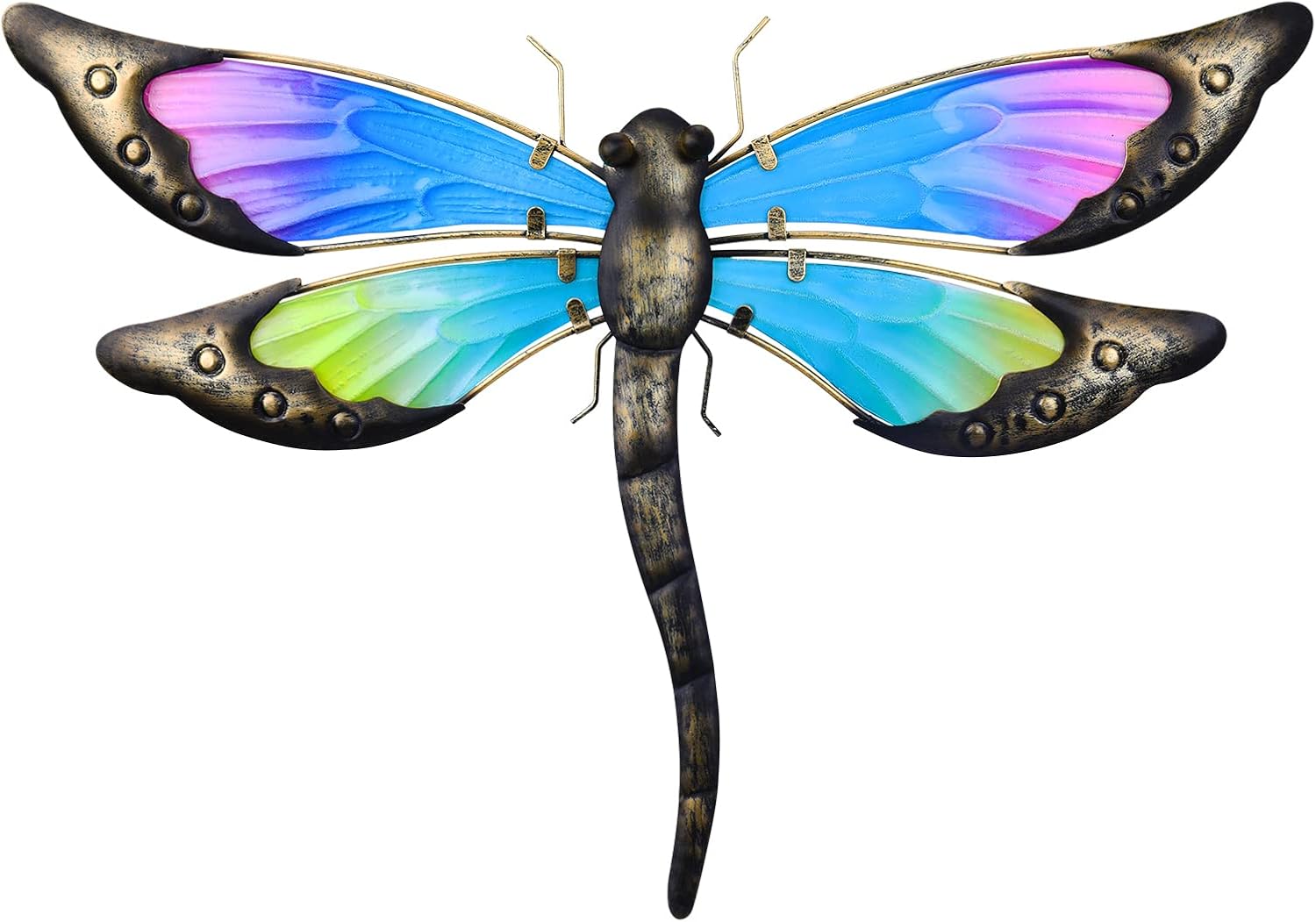 Plaques & Wall Art - MUMTOP 18 Inch Metal Dragonfly Wall Decor, Inspiational Wall Sculpture Hanging Glass Wall Art for Indoor Outdoor Home Living Room Office Yard Garden