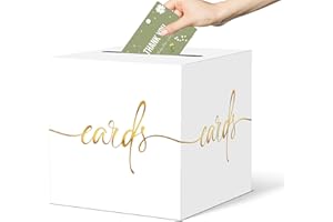 CINSOEN White Card Box with Gold Foil Design - Wedding, Party, Graduation & Baby Showers, Raffle Ticket & Money Box