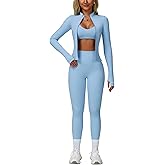 ABOCIW 3 Piece Workout Sets for Women Zipper Long Sleeve Jacket Racerback Sports Bra High Waist Leggings Yoga Gym Sets