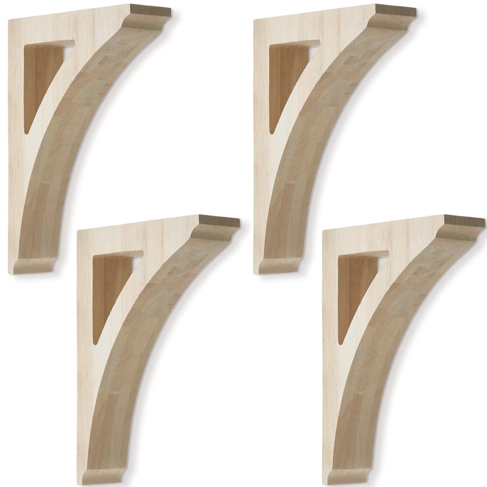 Photo 1 of Briwooody 4 Pcs 1 3/4" W x 6 1/2" D x 9" H Traditional Wood Corbels Wooden Shelf Brackets Unfinished Paintable Solid Wooden Bracket for Doorway Countertops Home Shelves Cabinet Furniture Support